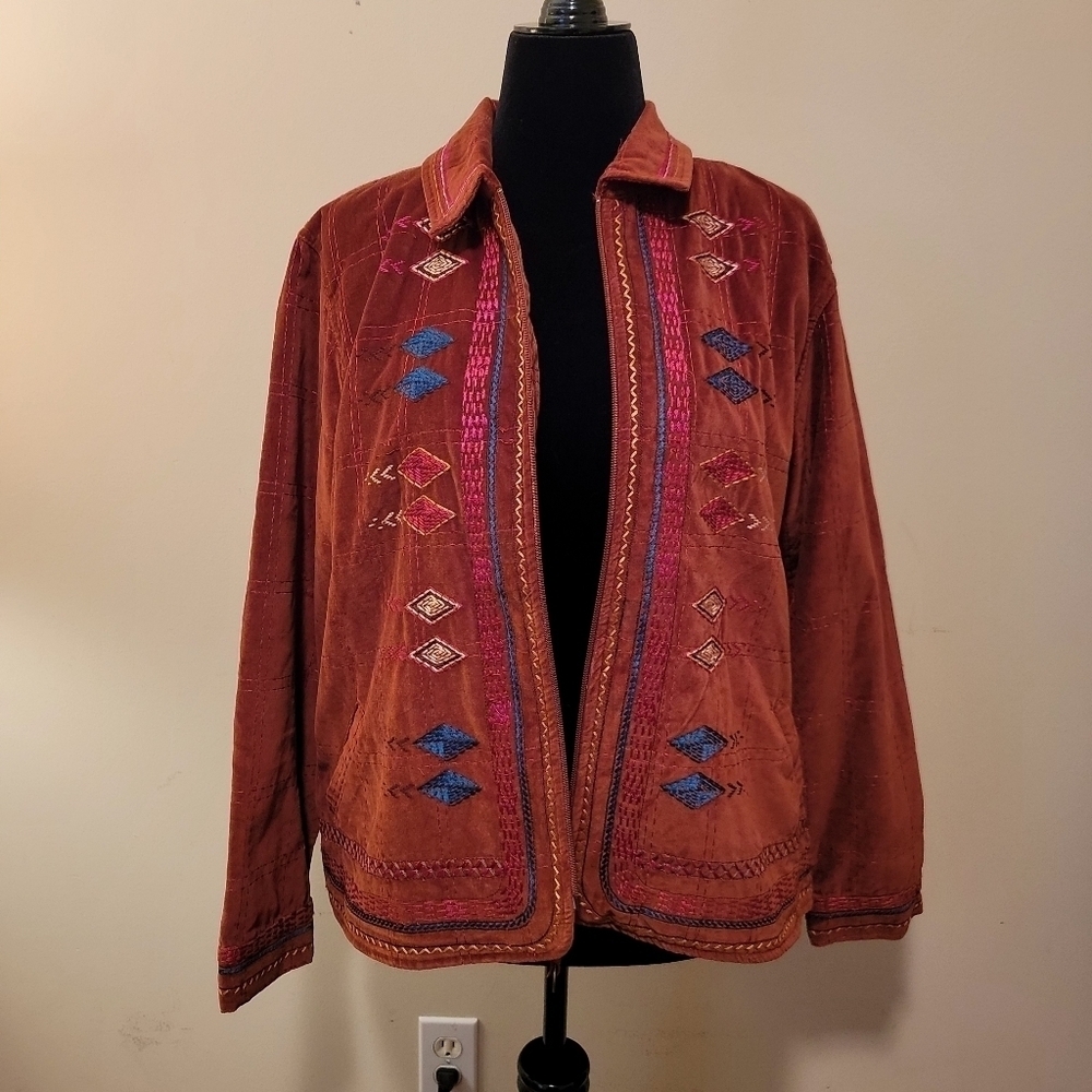 Coldwater Creek Embroidered Boho Zip Up Jacket Size XL - Picture 4 of 8
